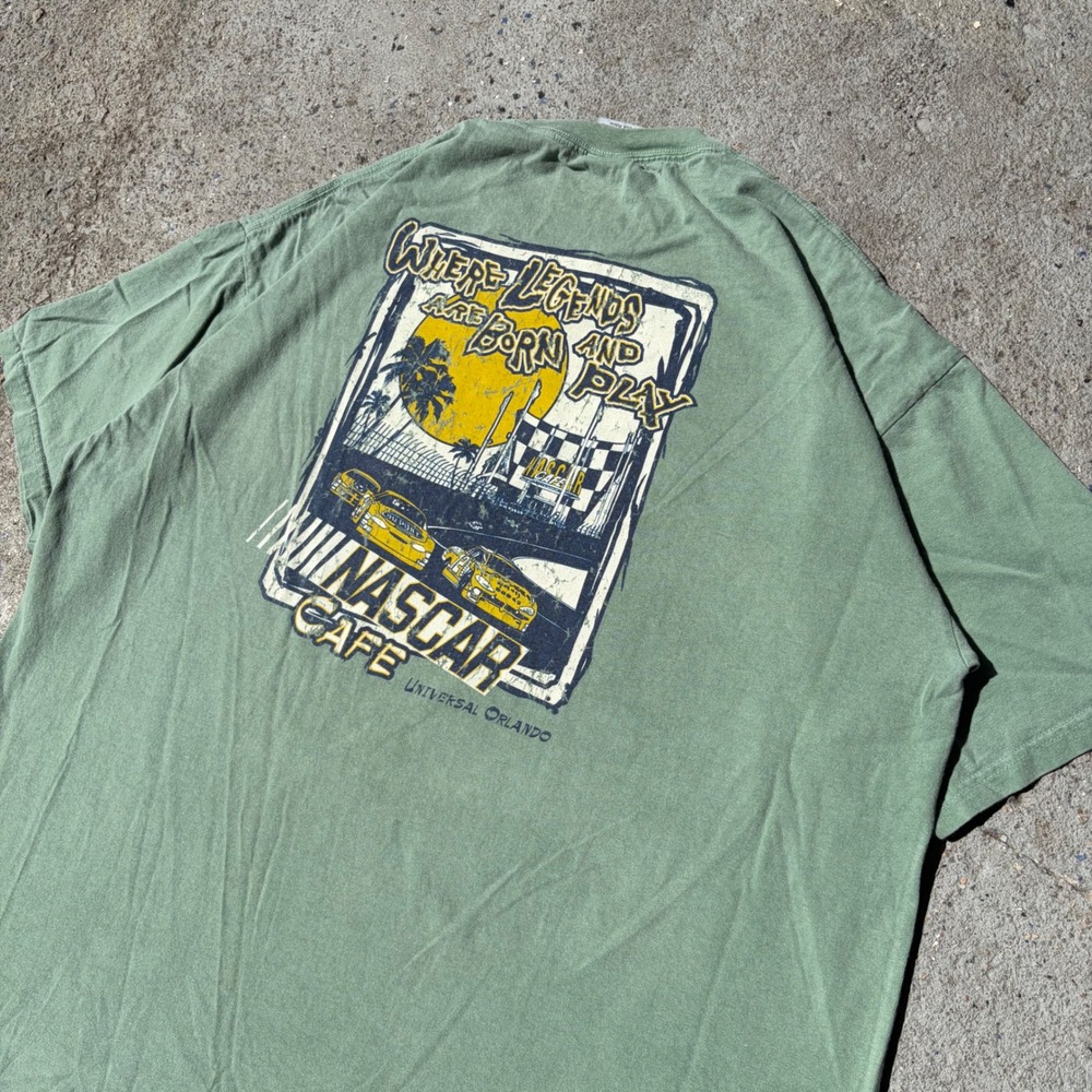 Authentic‎ Pigment NASCAR Cafe Universal Orlando Green Graphic T-Shirt Mens 2XL